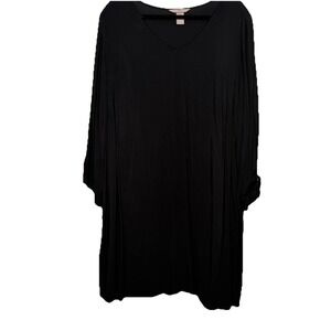 H&M Solid Black Blouson Dress Sleeves Tie-Cuffs 16 Viscose V Neck Long Sleeve